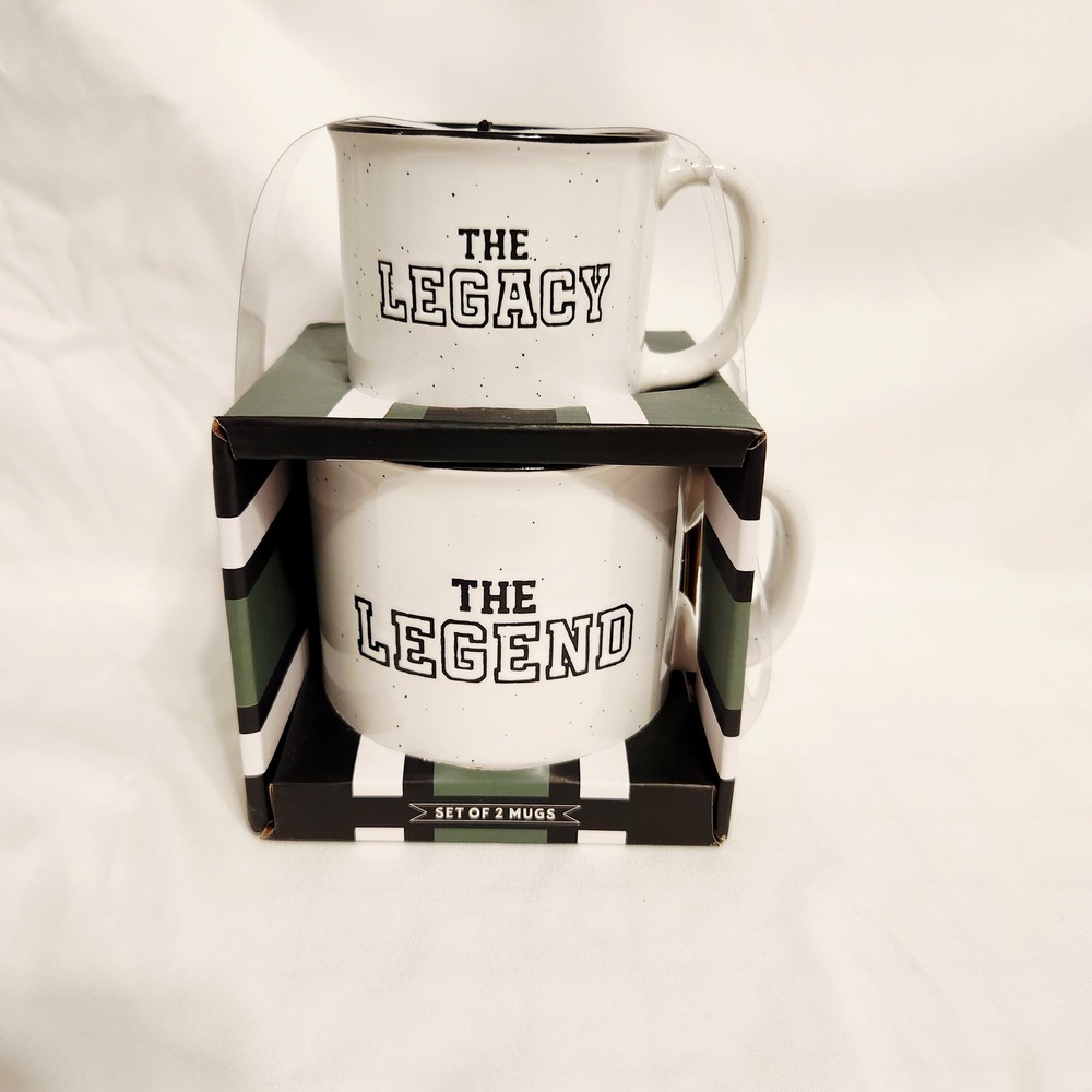 Set of 2 The Legend and The Legacy Ceramic Mug White Speckled Campfire Eccolo
